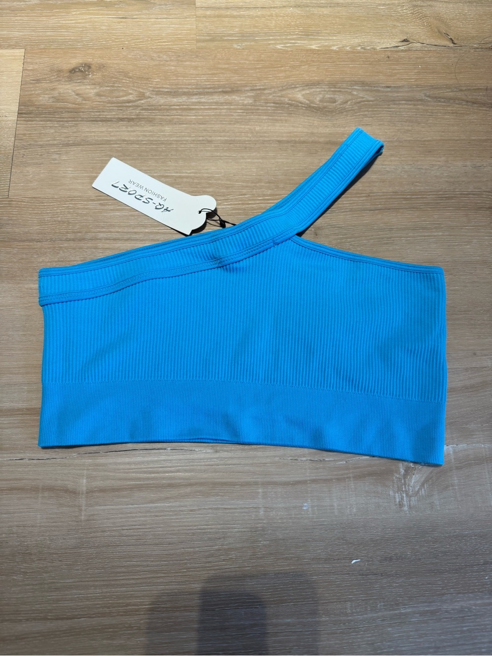 One-Shoulder Ribbed Crop Top - Bright Blue